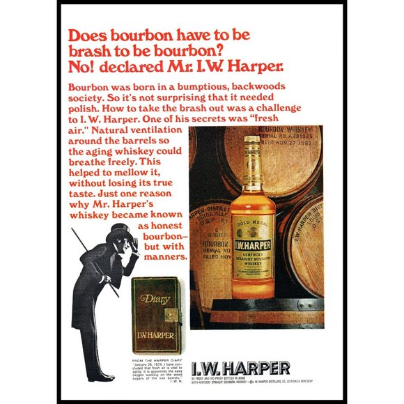 1970 I.W. Harper Kentucky Bourbon Vintage Print Ad Bottle Oak Barrels Wall Art - Picture 1 of 1